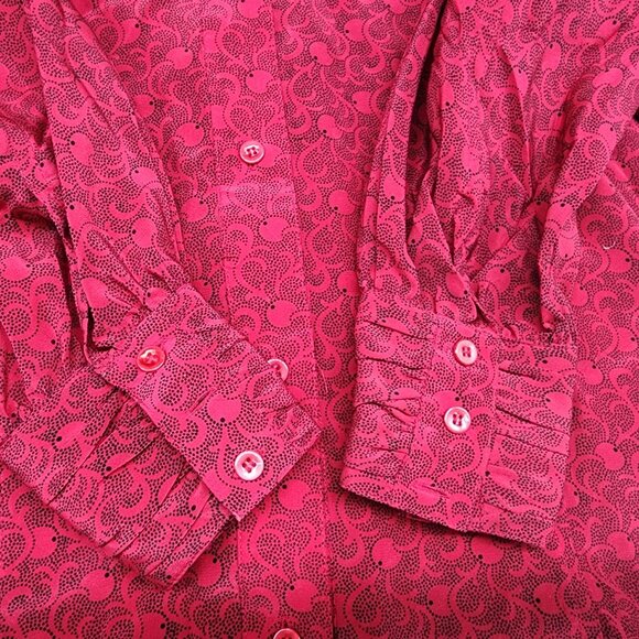 Ann Taylor Red Silk Button Up Top With High Band Collar Gathered VTG 1980s - Picture 3 of 6